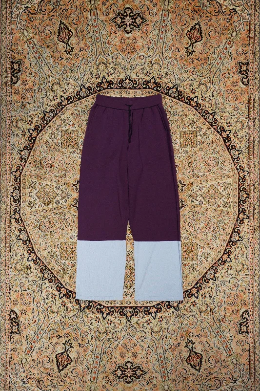 Bicolor knit Pants(Light Blue × Purple) Elegant Palazzo Trousers