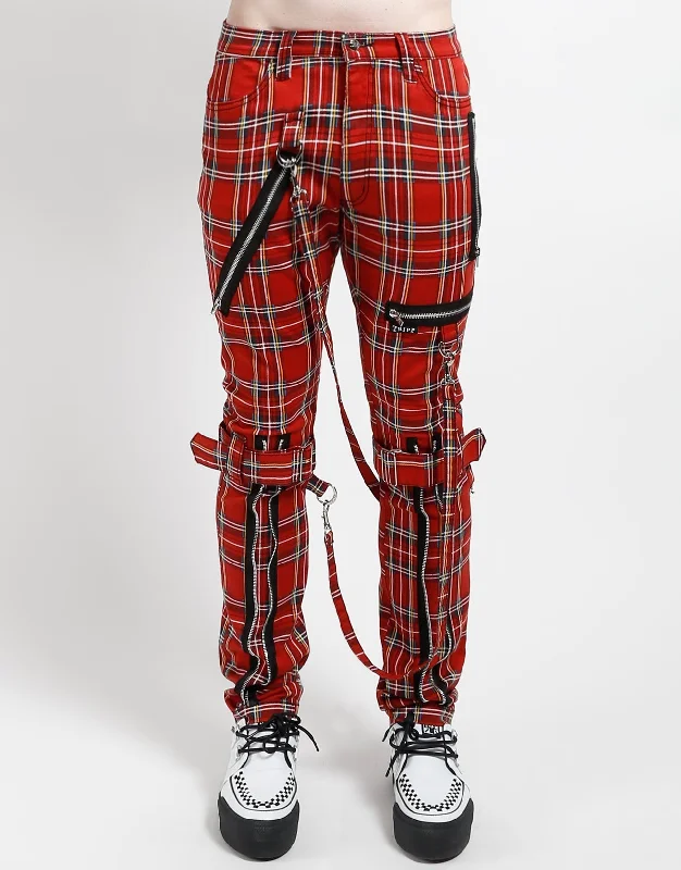 BONDAGE PANT RED PLAID Elegant High-Waist Pants