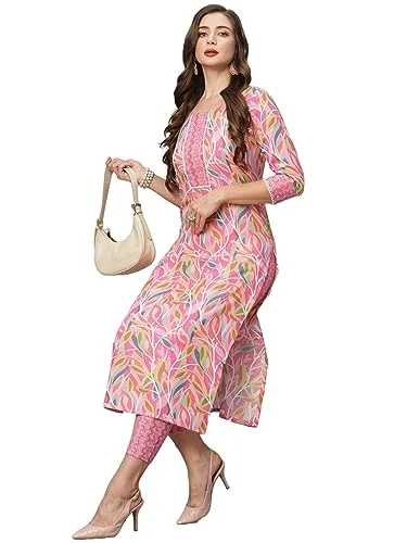 ANNI DESIGNER Women's Cotton Blend Straight Printed Kurta with Pant Set (Pahal Pink_XL_Pink_X-Large) Fashionable Tapered Leg Pants ANNI DESIGNER Women's Cotton Blend Straight Printed Kurta with Pant Set (Pahal Pink_XL_Pink_X-Large) Fashionable Tapered Leg Pants