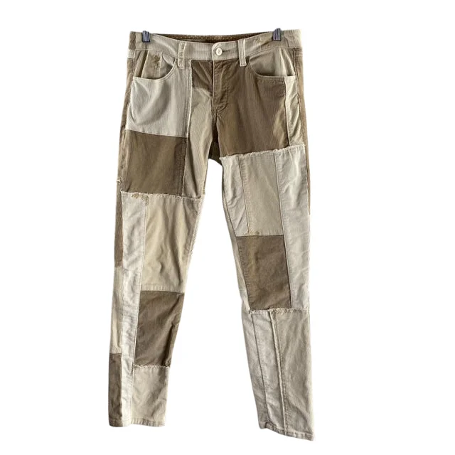 PILCRO Size 27 Cream/Tan Patchwork Corduroy PANTS Wide-Legged Palazzos