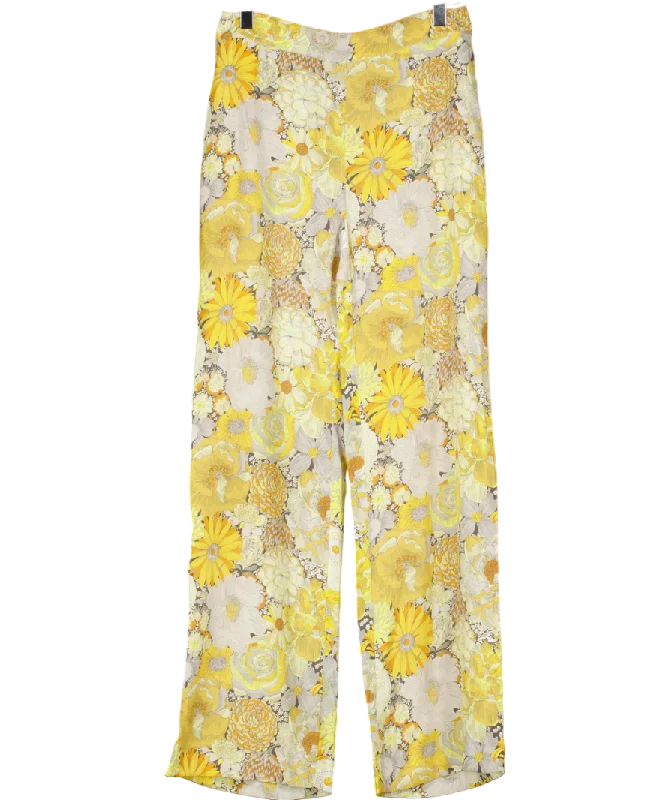 Really Wild floral Wide Leg Silk Palazzo Pants UK 6 Sleek Black Pants