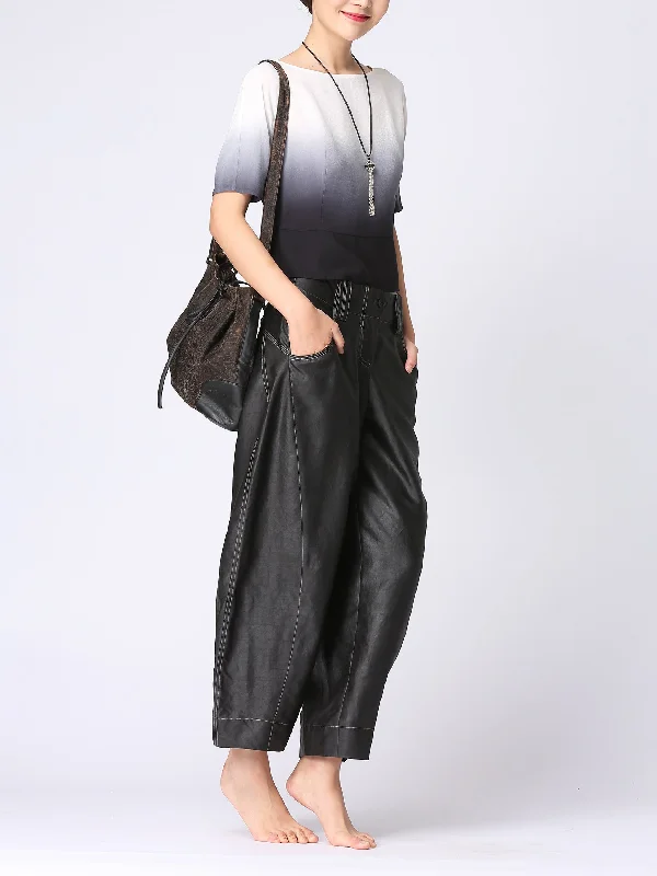 Gambiered Guangdong  Habotai Silk  Harem Pants Lightweight Linen Pants