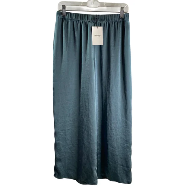 THEORY Size SMALL Teal Elastic Waist Polyester NWT PANTS Soft Stretch Trousers