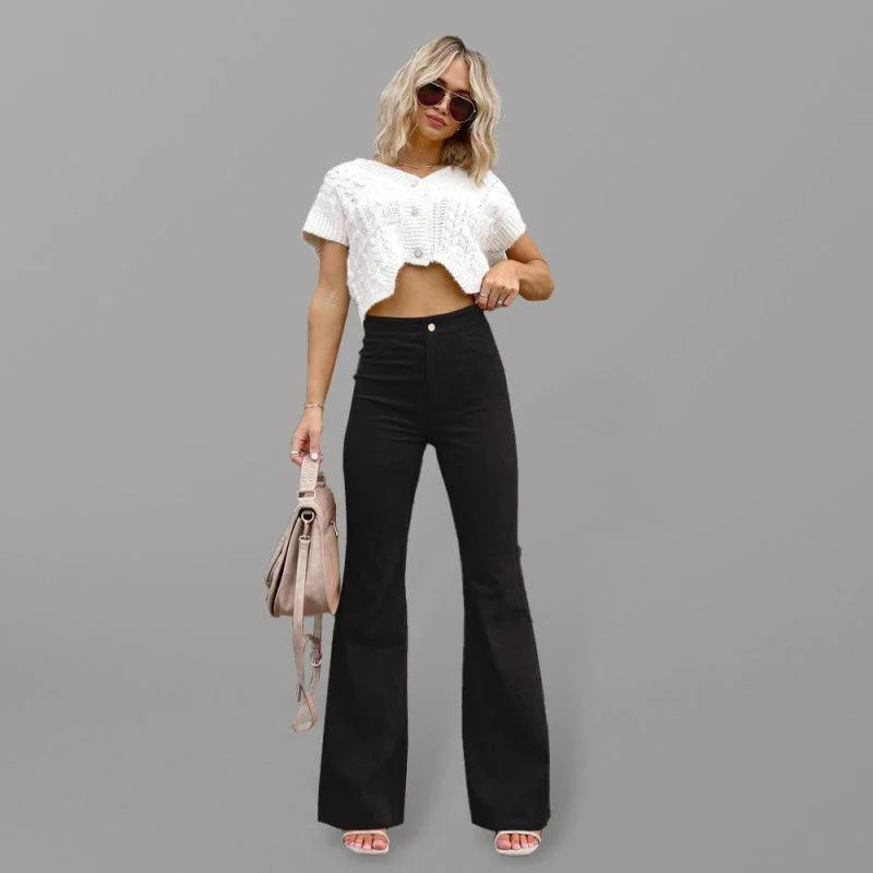 Wide Leg Flared Corduroy Women Pants Relaxed High-Waist Trousers