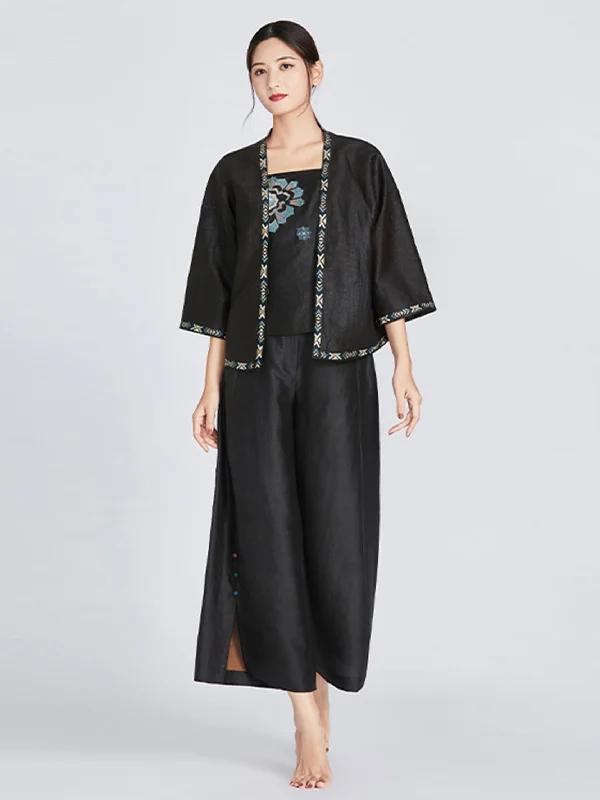 Gambiered Guangdong Habotai Silk Wide-leg Pants Comfortable Jogger Trousers