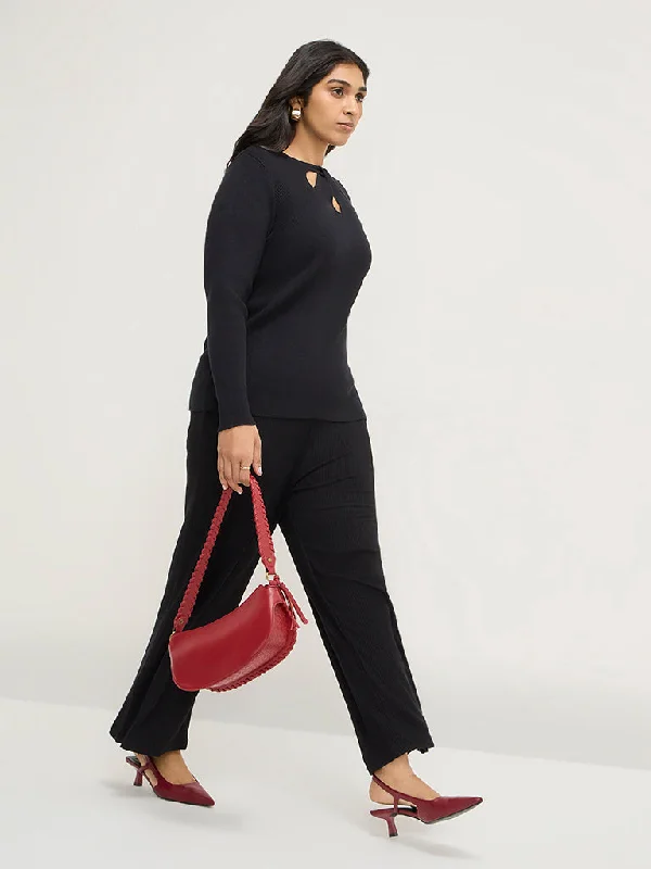 Gia Black Ribbed High-Rise Pants Comfy Athletic Pants
