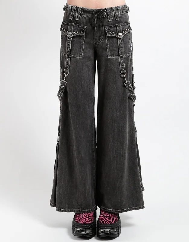 STUDDED POWER PANT BLACK DENIM High-Waist Trousers