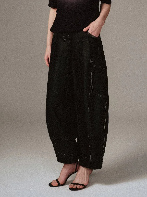 Gambiered Guangdong Silk Silvery White Stitch Haren Pants Comfortable Fleece Pants