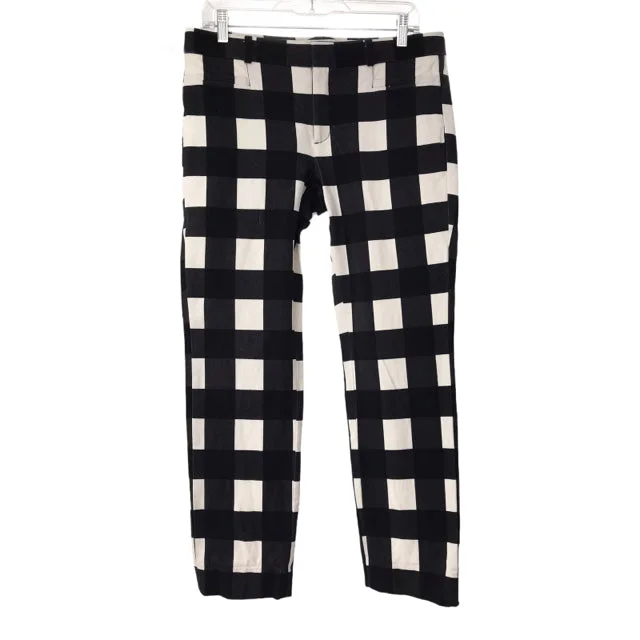BANANA Size 8 Black/White Check Rayon Blend PANTS Slim-Fit Khaki Pants
