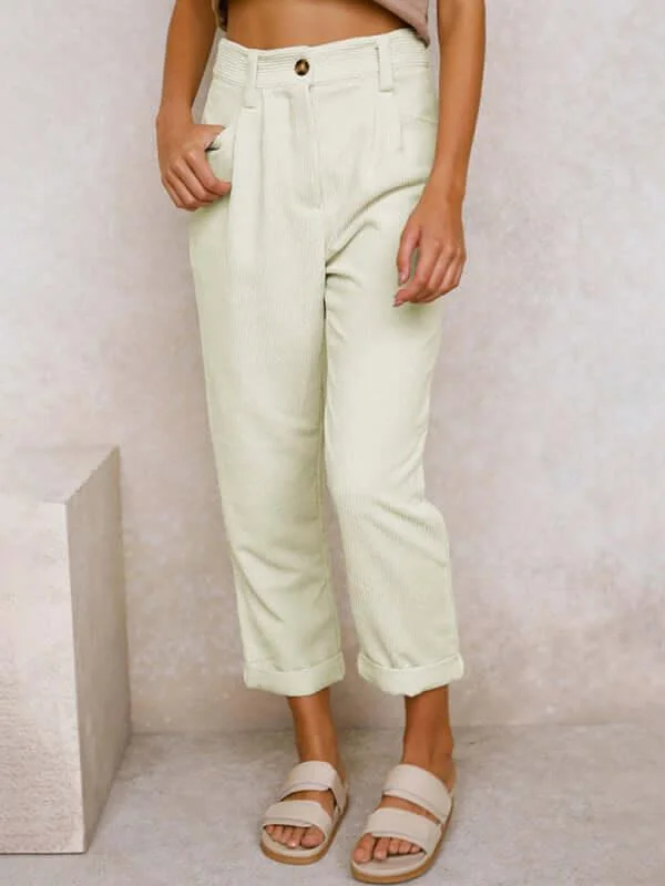 Corduroy Loose Straight Women Pants Relaxed Lounge Trousers