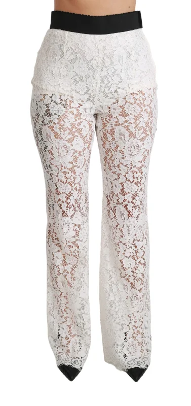 Elegant White Lace High Waist Pants High-Waist Yoga Pants