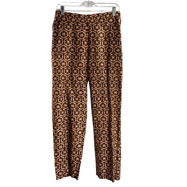MASON'S DAUGHTER Size MEDIUM Brown/Pink Print Elastic Waist Cotton Blend PANTS Comfortable Wide-Leg Pants