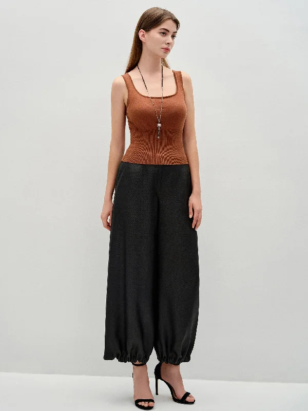 Gambiered Silk Jacquard Loose Long Pant Fashionable Track Pants