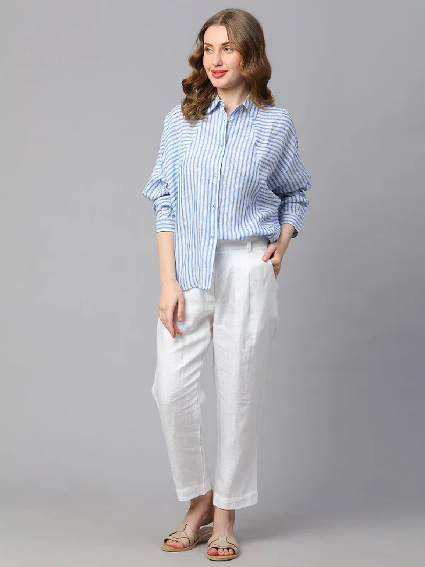Women's White Linen Boxy Fit Blouse Office Formal Blouse