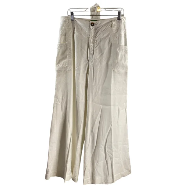 ANTHROPOLOGIE Size 31" White Pockets Wide Leg Linen Blend PANTS Fashionable Jogger Pants