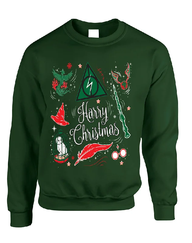Adult Sweatshirt Harry Christmas Cute Holiday Ugly Xmas Sweater Hoodie with Embroidery Detailed Premium