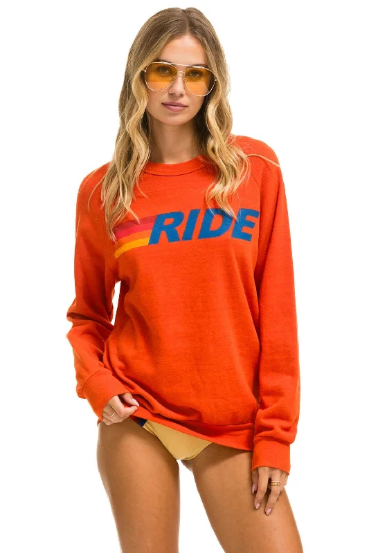 RIDE LOGO CREW SWEATSHIRT - ORANGE Hoodie with Applique Textured Unique