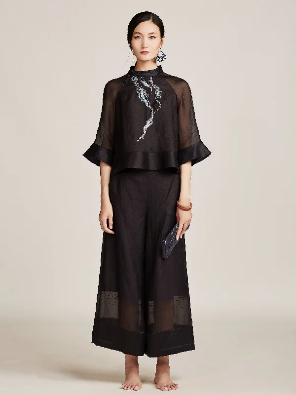 Spliced wide leg pants Stylish Elastic Waist Pants