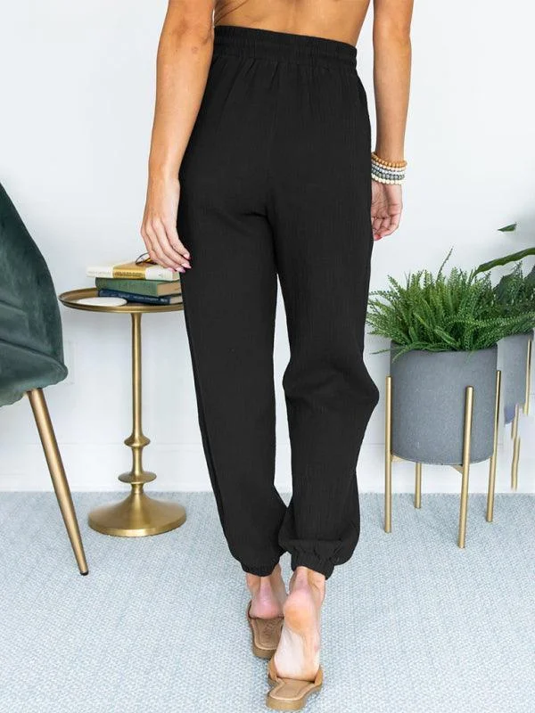Linen Drawstring Women Jogger Pants Trendy Palazzo Pants