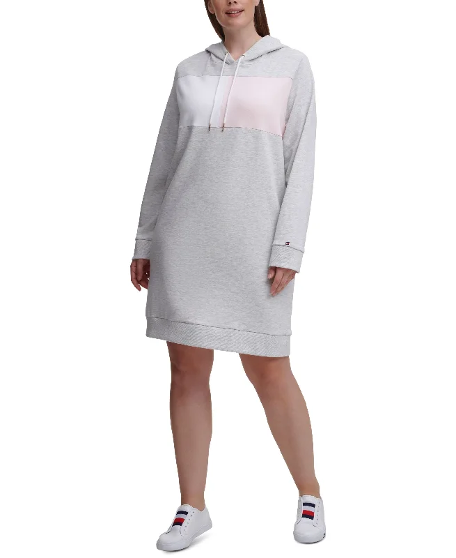 Tommy Hilfiger Plus Size Colorblocked Hoodie Dress Hoodie with High Neck Warm Protective