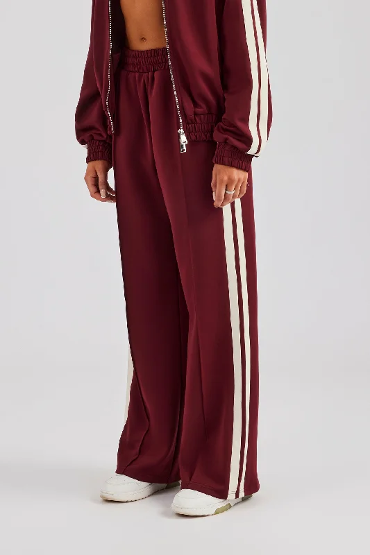 Taping Wide Leg Track Pant - Burgundy Classic Stretch Pants
