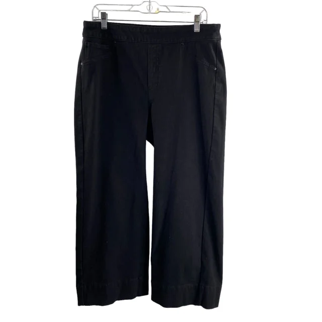 CHICOS Size CHICOS 2 Black Elastic Waist Wide Crop PANTS Soft Stretch Pants