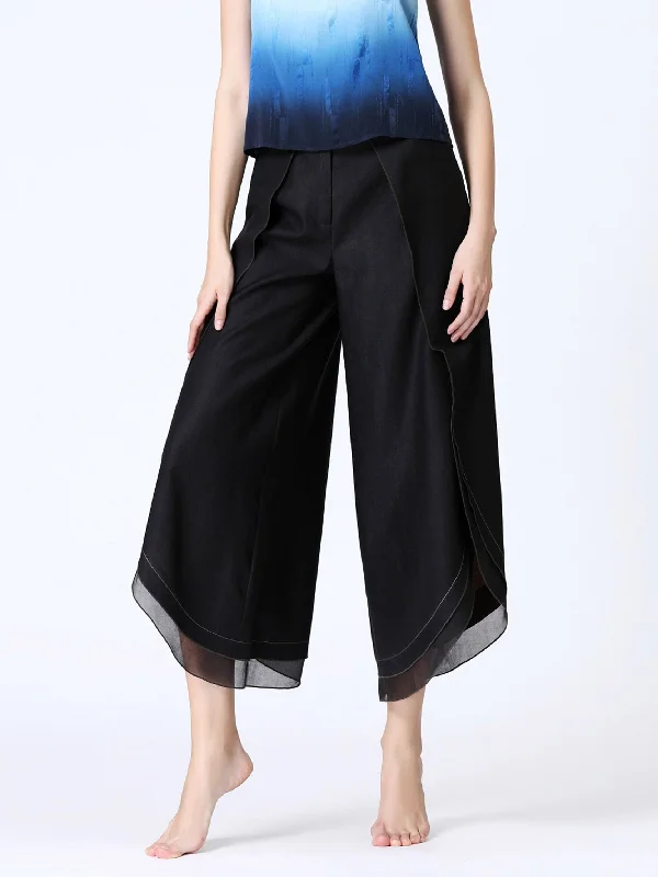 Elastic Gambiered Silk Two Pieces Falbala Pant Casual Track Pants