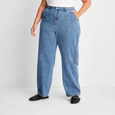 Future Collective with Reese Womens Plus Mid Rise Casual Fit Full Cargo Pants Trendy High-Waist Trousers