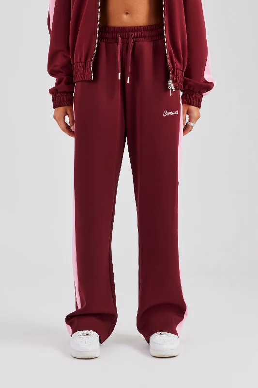 Contrast Panel Track Pant - Burgundy Trendy Work Pants