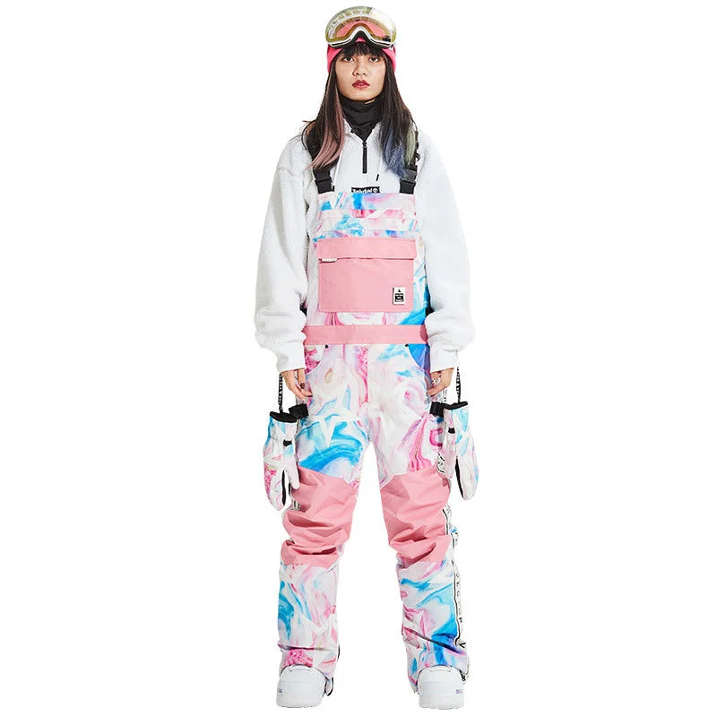 MARKERWAY Women's Insulated Overalls Bib Snow Pants Elegant Palazzo Trousers