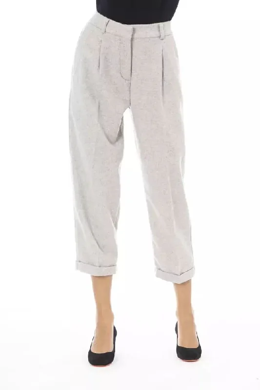 Gray Wool Women Pants Classic Cropped Pants