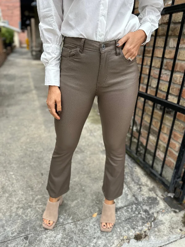 Paige Faux Leather Cropped Flare Pant- Beige Chic Capri Pants
