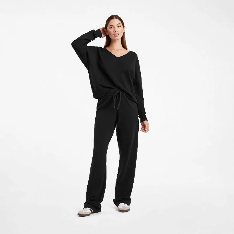 Luxe Knit Wide Leg Pant | Black Formal Wide-Leg Pants