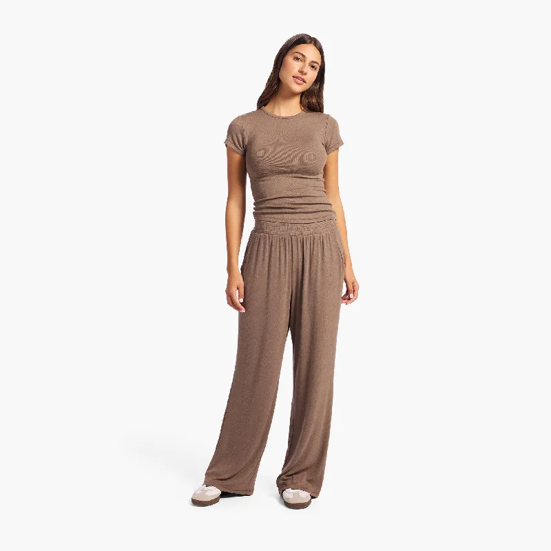 Slinky Rib Wide Leg Pant | Mocha Fashionable Track Pants