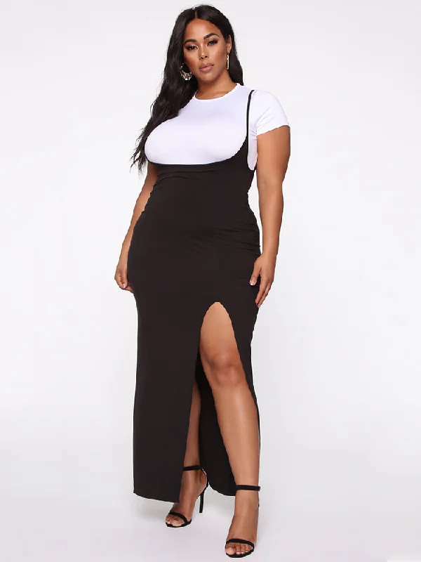 Plus Size Two Piece Split Sling Maxi Dress Sets Fashionable Asymmetrical Maxi Dress