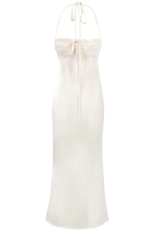 ANGELINA MAXI DRESS IN IVORY WHITE SILK Elegant Maxi Dress with Belt