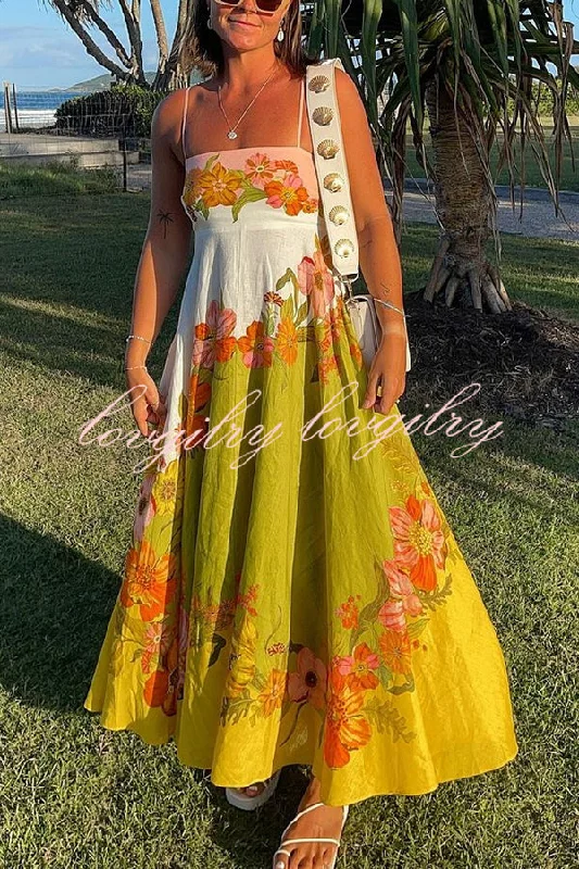 Malakai Linen Blend Contrast Floral Print back smocked Pocket Maxi Dress Trendy Maxi Dress with Bow Malakai Linen Blend Contrast Floral Print back smocked Pocket Maxi Dress Trendy Maxi Dress with Bow
