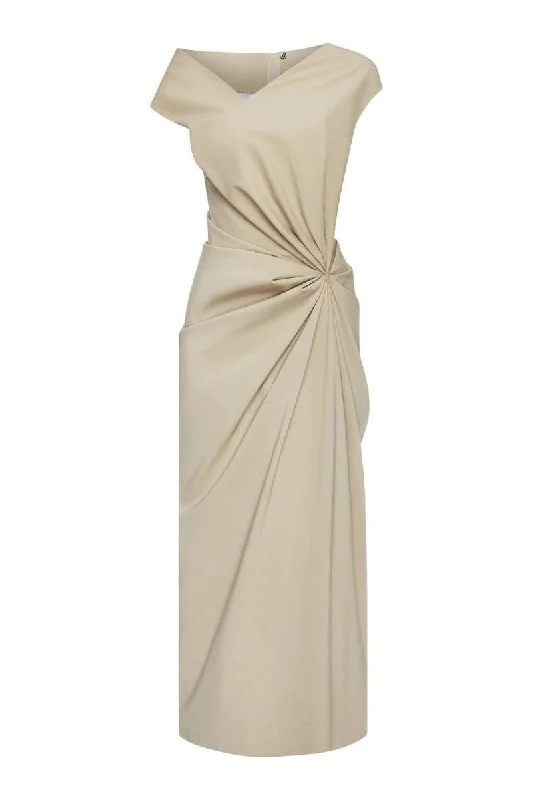 BEIGE TONYY STORM MAXI DRESS Elegant Maxi Dress with Slit