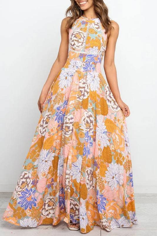 Blue Zone Planet | Orange Boho Floral Backless Lace up Sleeveless Maxi Dress Fashionable Maxi Dress with Fringe Blue Zone Planet | Orange Boho Floral Backless Lace up Sleeveless Maxi Dress Fashionable Maxi Dress with Fringe