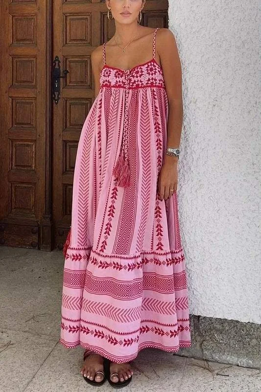 BOHO CAMI MAXI DRESS Stylish Pleated A-Line Maxi Dress