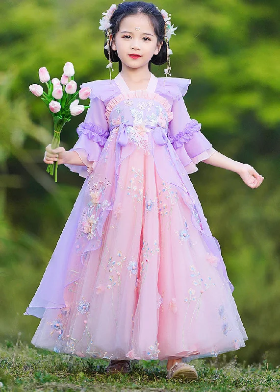Boho Purple V Neck Patchwork Embroideried Tie Waist Tulle Girls Maxi Dress Half Sleeve Trendy Maxi Dress with Lace Boho Purple V Neck Patchwork Embroideried Tie Waist Tulle Girls Maxi Dress Half Sleeve Trendy Maxi Dress with Lace