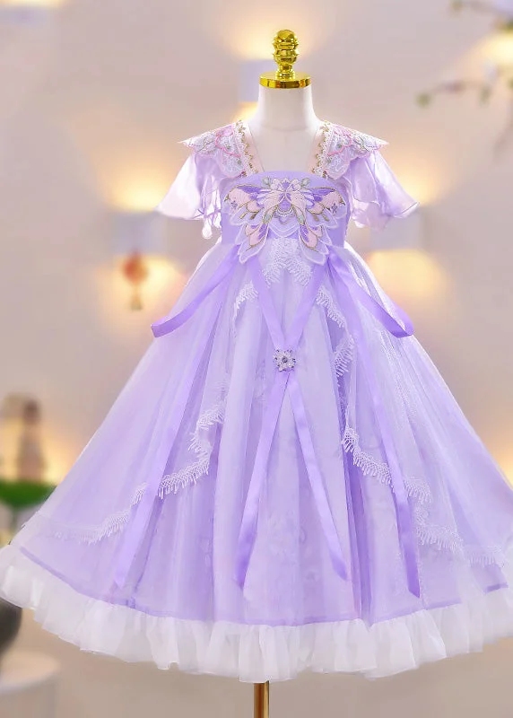 Chic Purple Embroideried Tassel Lace Patchwork Tulle Girls Maxi Dress Summer Stylish Longline Maxi Dress Chic Purple Embroideried Tassel Lace Patchwork Tulle Girls Maxi Dress Summer Stylish Longline Maxi Dress