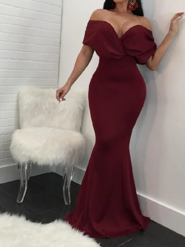 Deep V Neck Off Shoulder Bodycon Solid Color Evening Maxi Dress Fashionable Sheer Maxi Dress Deep V Neck Off Shoulder Bodycon Solid Color Evening Maxi Dress Fashionable Sheer Maxi Dress