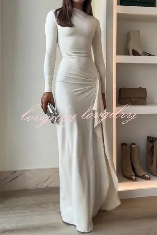 Venus Long Sleeve Ruched Side Slit Drape Ruffles Back Lace-up Stretch Maxi Dress Comfortable Cotton Maxi Dress Venus Long Sleeve Ruched Side Slit Drape Ruffles Back Lace-up Stretch Maxi Dress Comfortable Cotton Maxi Dress