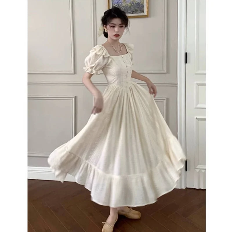 Elegant Square Collar White Dress Summer Fashion Puff Sleeve Ruffle Dress for Women Chic Vintage Maxi Dresses New Fashionable Chiffon Maxi Dress Elegant Square Collar White Dress Summer Fashion Puff Sleeve Ruffle Dress for Women Chic Vintage Maxi Dresses New Fashionable Chiffon Maxi Dress