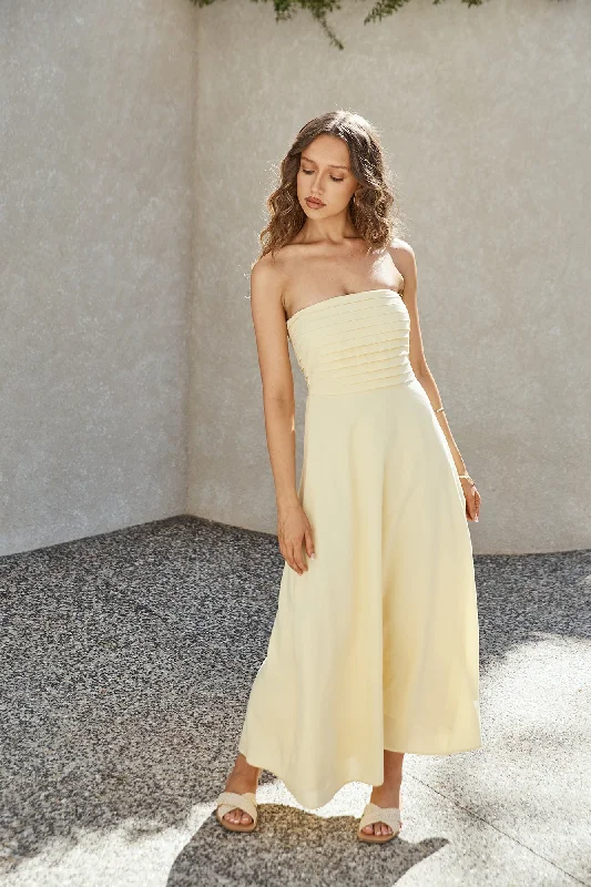 Elena Strapless Maxi Dress Yellow Cozy Knit Maxi Dress