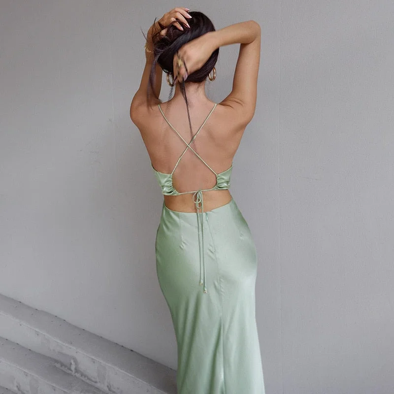 Fashion Backless Satin Slim Maxi Dresses Women New Casual Sleeveless Bandage Dress Female Sexy Party Wear Vestidos Cozy Longline Maxi Dress Fashion Backless Satin Slim Maxi Dresses Women New Casual Sleeveless Bandage Dress Female Sexy Party Wear Vestidos Cozy Longline Maxi Dress