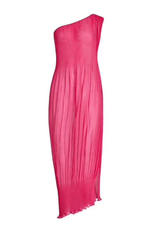 FUCHSIA ONE-SHOULDER MAXI DRESS Elegant Wraparound Maxi Dress