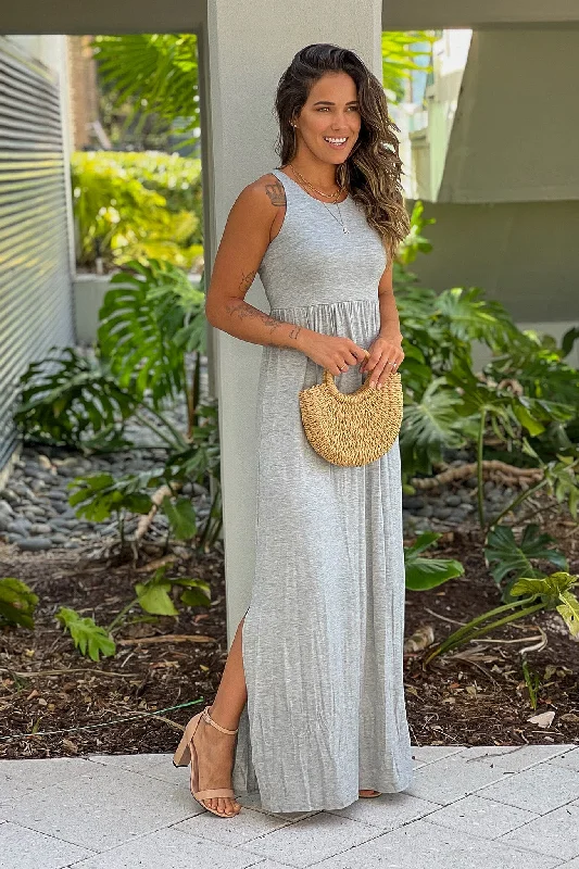 Heather Gray Racer Back Maxi Dress Stylish Maxi Dress with Frills