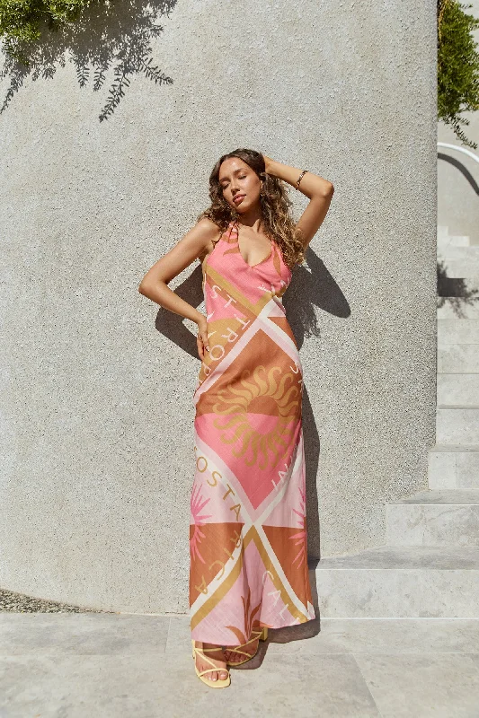 Hideaway Halter Maxi Dress Pink Comfortable Bohemian Maxi Dress